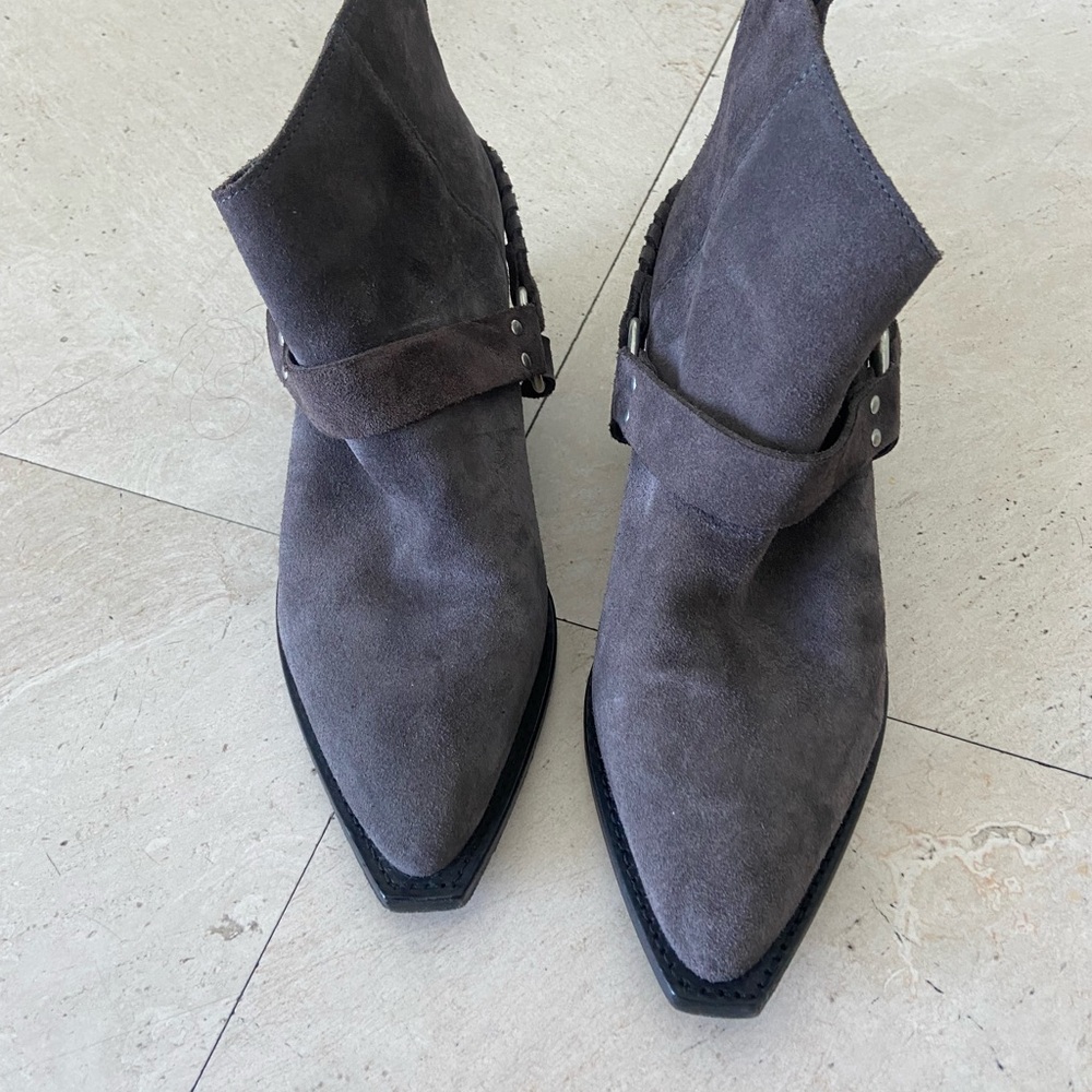 All Saints Charcoal Suede Ankle Booties